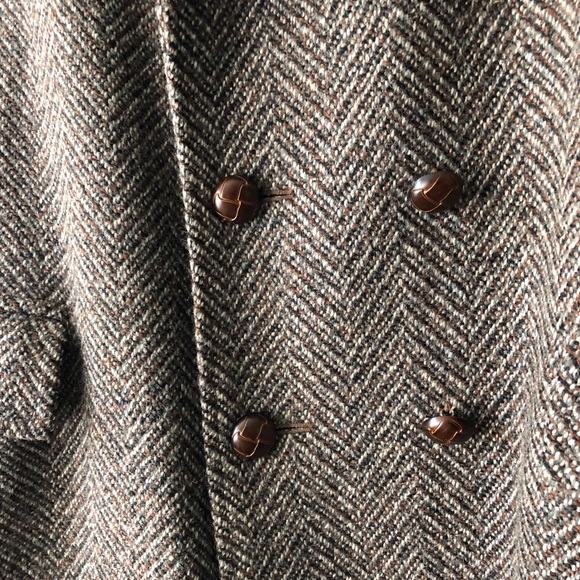Vintage brown wool tweed herringbone oversize lined coat XL - Picture 6 of 14
